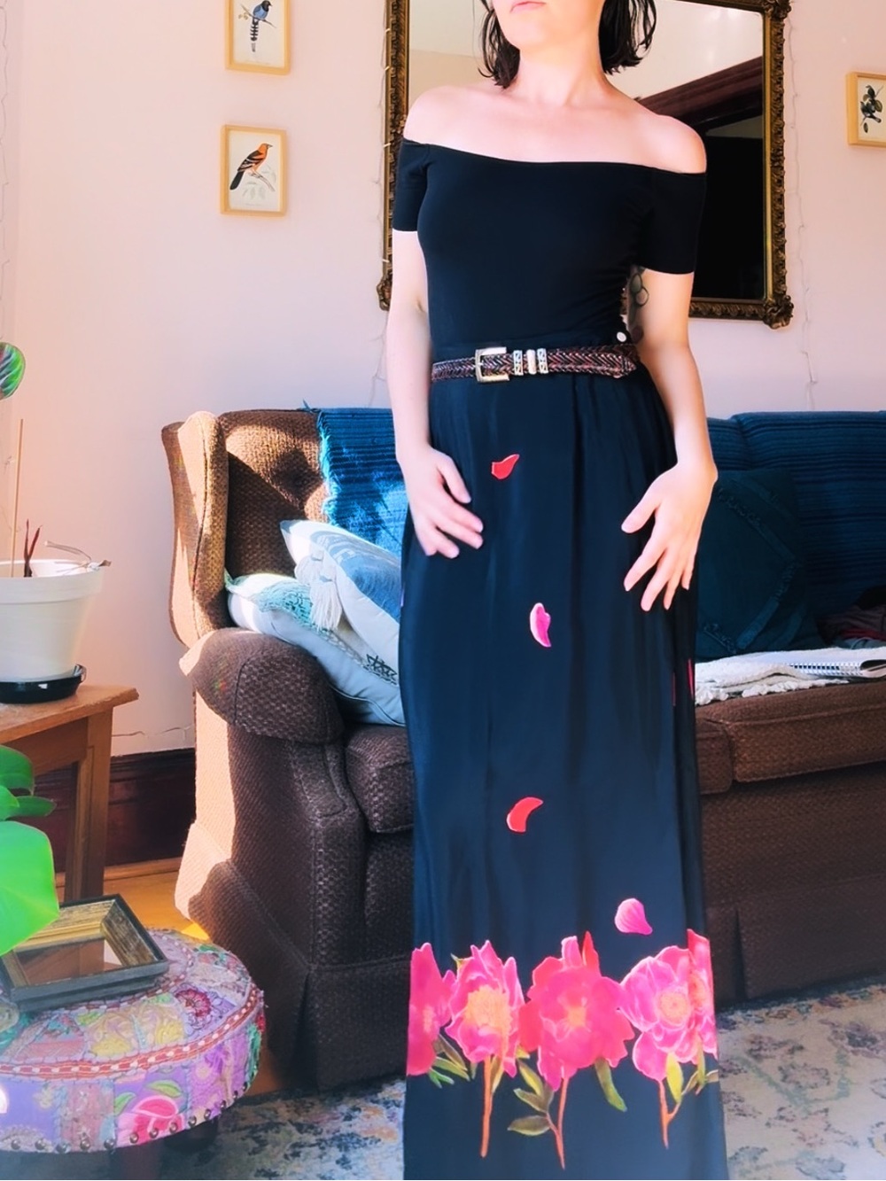 Vintage Black Floral Maxi Skirt - chebella!
